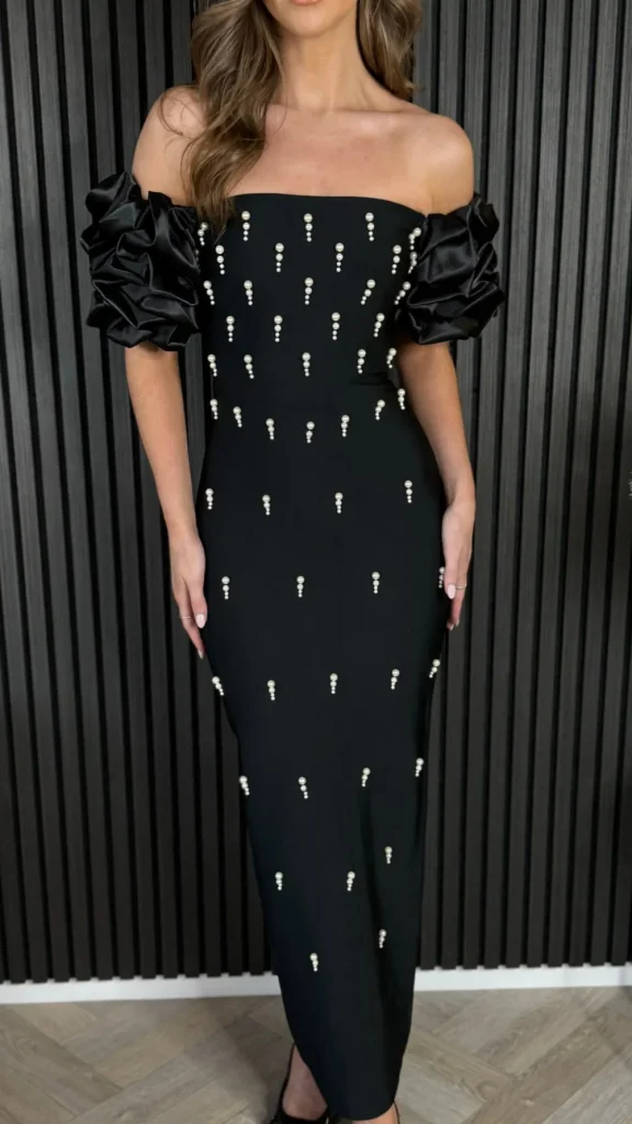 FP & CO Going Out Dresses | Occasion Dresses^Zara Black Puff Sleeve Embellished Bandage Midi Dress