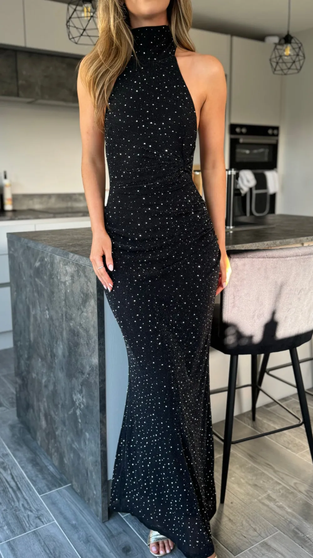 zelda_black_sparkle_halte_0.webp VERA LUCY Fitted Dresses | Going Out Dresses^Zelda Black Sparkle Halter Neck Maxi Dress