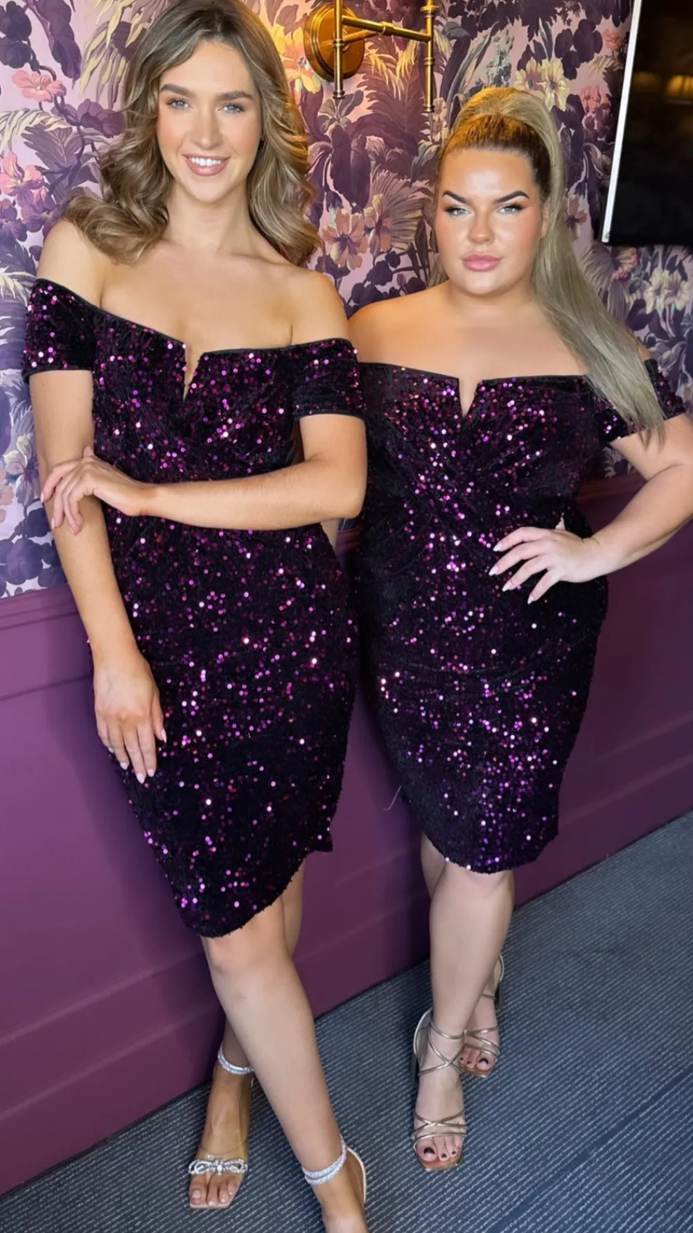 zeren_purple_off_the_shou_1.webp GIRL IN MIND Going Out Dresses | Occasion Dresses^Zeren Purple Off The Shoulder Sequin Velvet Midi Dress