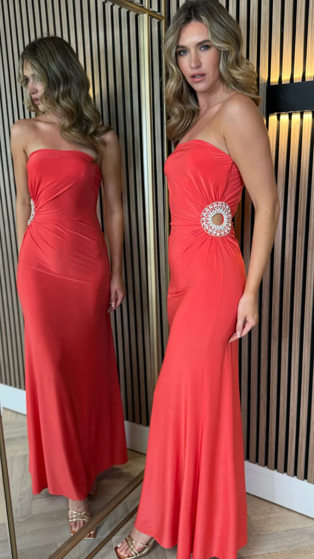 zeyna_coral_strapless_cut_5.webp PARIS FASHION SHOPS Fitted Dresses | Going Out Dresses^Zeyna Coral Strapless Cut-Out Detail Maxi Dress